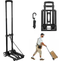 Vevor Sammenklappelig Sækkevogn, 49,9 kg Lastkapacitet, Sammenklappelig Bagagevogn med 2 Hjul og 1 Elastisk Reb, Utility Dolly Platformvogn til Lufthavnsrejser Møbelbagage Kontorflytning, Sort