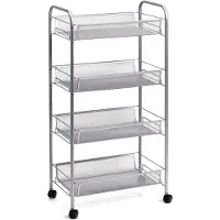 Zeller universel organizer i hylde med hjul, stålnet, mulighed for opbevaring i 4 niveauer,