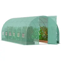 Vevor Drivhus med walk-in tunnel, 19,4x9,7x7,4 ft Hoop House Drivhustunnel, Plantedrivhus med galvaniseret stålramme, grøn PE-afdækning, svingdør og 12 rullevinduer til udendørs brug