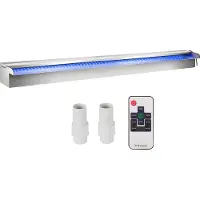 Vevor Vandfaldsudløb til swimmingpool 120x11,5x8 cm Rustfrit Stål Vandfaldsfontæne til swimmingpool med Farverig LED-Stripe, Slangetilslutning, Fjernbetjening, Korrosionsbestandig til Dam, Udendørs Ha