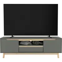ECD-Germany TV lowboard TV-skab 140x40 cm i mat grøn fremstillet af MDF &amp; fyrretræ ML-design