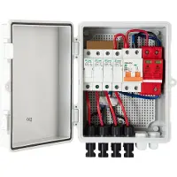 Vevor PV-kombinationsboks, 4-strenget, solcellekombinationsboks med 15A nominel strømsikring, 63A afbryder, lynafbryder og solcellestik, til on/off grid solpanelsystem, IP65 vandtæt 17 x 23 x 11 cm