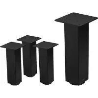 ECD-Germany ML-Design sæt med 4 bordben I-Design 30 cm, blank sort, fremstillet af pulverlakeret stål, kantet, profil 8x8 cm, højdejusterbare møbelben 1-4 cm,