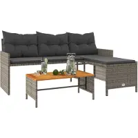 vidaXL havesofa med bord og hynder L-formet polyrattan grå