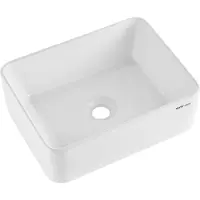 Vevor Rektangulær vask, 40 x 30 cm bordplade til badeværelse, hvide keramiske badeværelsesvaske over bordplade, moderne stil, lys og elegant, velpakket til badeværelse, hotel, toilet, autocamper