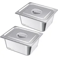 Vevor Rustfri damppander til hotel med låg, 1/2 størrelse x 148 mm dyb, 9 l borddamppander, anti-marmelade restaurantartikler genanvendelig cateringopbevaring til hjemmet, fest, restaurant, hotel, buf