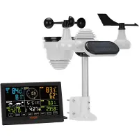 Vevor 7-i-1 trådløs vejrstation, 19 cm (7,5 tommer) stort farvedisplay, digital vejrstation til hjemmet indendørs udendørs, til temperatur, fugtighed, vindhastighed/retning, regn, UV, med prognosedata
