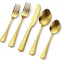 Vevor 100-delt guldbestiksæt, fødevaregodkendt rustfrit stålbestik til 20 personer, spejlblankt bestiksæt, opvaskemaskinesikkert spiseservice til køkken og hjem, inklusive kniv, gaffel og ske
