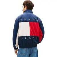Tommy Hilfiger Tommy Jeanstil mænd. DM0DM22738 Vandafvisende jakke med blåt logo på ryggen (L), Casual, Nylon
