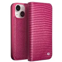 Qialino iPhone 15 Plus Læderpung - Krokodille - Hot Pink