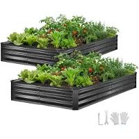 Vevor 2-pak galvaniserede højbede, 2400 x 1200 x 300 mm, rektangulære metalplantekasser til udendørs brug, hævet plantekasse med handsker, alu-zink, til dyrkning af blomster og grøntsager, mørkegrå