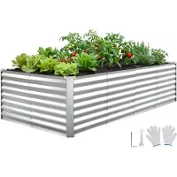 Vevor Galvaniseret Højbed, 2400 x 1200 x 620 mm, Rektangulær Metal Plantekasse Sæt Udendørs, Bundløs Højbed med Handsker, Alu-Zink, til Dyrkning af Blomster og Grøntsager, Sølv