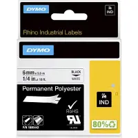 Dymo Rhino permanent polyester | 6mm x 5.5m | sort på hvid