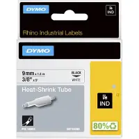 Dymo Rhino krympeflex | 9 mm x 1.5 m | sort på hvid