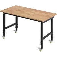 Vevor justerbar arbejdsbænk på hjul, 680 kg kapacitet, 122 x 60 cm arbejdsbænk i egetræ med 72,5-107,5 højdejustering, kraftigt hårdttræsarbejdsbord til garage, værksted, hjem, kontor