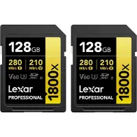 Lexar Professional GOLD Series - Flashhukommelseskort - 128 GB - Video Class V60 / UHS-II U3 / Class10 - 1800x - SDXC UHS-II (pakke med 2)