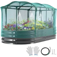 Vevor Galvaniseret Højbed, 1800 x 900 x 300 mm, med Selvvandingssystem og Netovertræk, Oval Metal Plantekasse Udendørs, Rustfri Alu-Zink, til Plantning af Blomster, Frugt, Grøntsager, Mørkegrå
