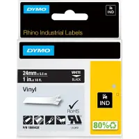 Dymo Rhino industri vinyl tape | 24 mm x 5.5 m rulle | hvid på sort