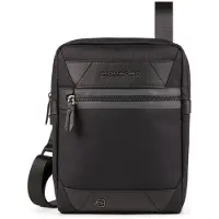 Piquadro Trakai læder-/stof crossbodytaske, sort, 27 x 21 x 5 cm