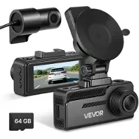 Vevor Dash Cam for- og bagkamera, 4K+1080P, 64 GB kort inkluderet, dobbeltkanals dashkamera til biler med indbygget GPS, G-sensor, for 129° og bag 125°, 80,8 mm berøringsskærm, loopoptagelse, parkerin