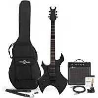Gear4Music Harlem X Venstrehånds Elektrisk Guitar + 15W Forstærkerpakke Sort