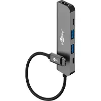 Goobay 78967, USB Type-C, HDMI, USB 2.0, USB 3.0, USB Type-C, 5000 Mbit/s, Grå, Aluminium, Plast, 100 W