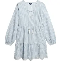 Superdry Superdrytil kvinder. W8011914A Minikjole i lag med blåt broderi (XS), Casual, Bomuld, Lange ærmer