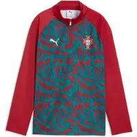 Puma Portugal Warmup Quarter-Zip Top Youth, Football, Club Red/Green Lagoon, 13-14Y