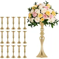Vevor 16 stk. bryllupsblomstervase, 38 cm høje blomsterbordsdekorationer, krystal banketvaser nem installation, galvaniseret alsidig arrangementsstativ til festbegivenheder boligindretning reception,