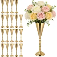 Vevor 20 stk. bryllupsblomstervase, 43 cm høj trompetblomsterborddekoration, banketvaser nem installation, galvaniseret alsidig arrangementstativ til festbegivenheder boligindretning reception, guld