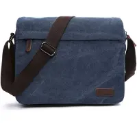 INF Medium vintage skuldertaske i lærred og læder DarkBlue
