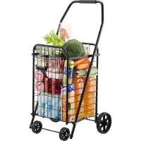 Vevor Indkøbskurv, Sammenklappelig Indkøbsvogn med Drejehjul, 40,8 kg Stor Lastkapacitet, Kraftig Rullende Vasketøjskurv Butler til Vaskeri, Shopping, Camping, Dagligvarer, Bagage, Sort