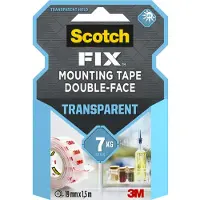 Scotch Dobbeltklæbende transparent monteringstape 19 mm x 1,5 m