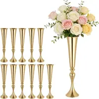 Vevor 12 stk. bryllupsblomstervase, 55 cm høj trompetblomsterborddekoration, banketvaser nem installation, galvaniseret alsidig arrangementstativ til festbegivenheder boligindretning reception, guld