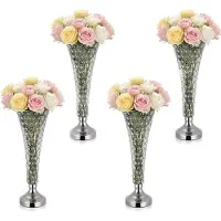 Vevor 4 stk. krystal bryllupsblomstervase, 51 cm høje blomsterbordsdekorationer, krystalcylinder banketvaser nem installation, alsidig arrangementsstativ til festarrangementer, boligindretning, sølv