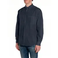 Replay Replaytil mænd. M4144.000.85486 Navy bomuldspoplin-skjorte (XL), Casual, Klassisk, Lange ærmer, Blå
