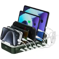 4smarts Charging station Team 100W 1x USB-A port 5x USB-C ports includes 6 cables green