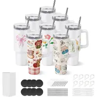 Vevor sublimeringsglas, 8 stk., 1183 ml glas i løs vægt med håndtag, sublimeringsbægre i rustfrit stål med låg og sugerør, dobbeltvægget isoleret glasblankt, til gør-det-selv personlig tilpasning