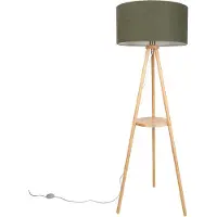 QAZQA Gulvlampe med træstativ og grøn skærm 50 cm - Lou