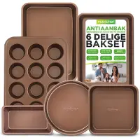 Nutrichef 6 -delt nonstick bakeware sæt kulstofstålbagepander inkluderer cookie bakker bredt og firkantet bage pan brød loaf & rund kage pan muff