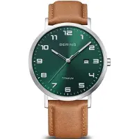 Bering Herreur 18640-568 Titanium Grøn/Læder Ø40 mm