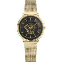 Versace Dameur VE8102119 V Circle Sort/Gul guldtonet stål Ø38 mm