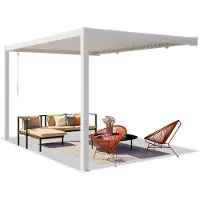PRIMEYARD 3x4 m Vægmonteret pergola i hvid, med lameltag i hvid