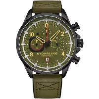 Stührling Original Herreur 929.04 Aviator Grøn/Læder Ø45 mm