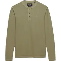 Superdry Superdrytil mænd. M6010975A Kaki Henley vaffelstrikket T-shirt (XL), Casual, Grøn, Bomuld, Lange ærmer