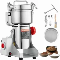 Vevor 500g elektrisk kornmølle, højhastigheds 2000W kommercielle krydderikværne, pulveriseringsmaskine i rustfrit stål, til tørre korn, krydderier, kornprodukter, kaffe, majs, peber, svingtype