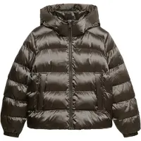 Superdry Superdrytil kvinder. W5012187A Glinsende vattereret jakke med hætte, grøn (S), Casual, Polyester