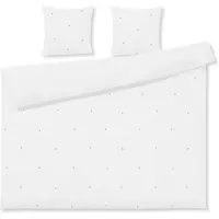 Juna dobbelt sengetøj 200x220 cm - 100% økologisk bomuld - Daisy hvid med broderede blomster