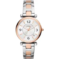 Fossil Dameur ES5156 Carlie Sølvfarvet/Rosaguldtonet stål Ø35 mm