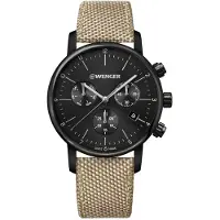 Wenger Herreur 01.1743.117 Sort/Læder Ø44 mm